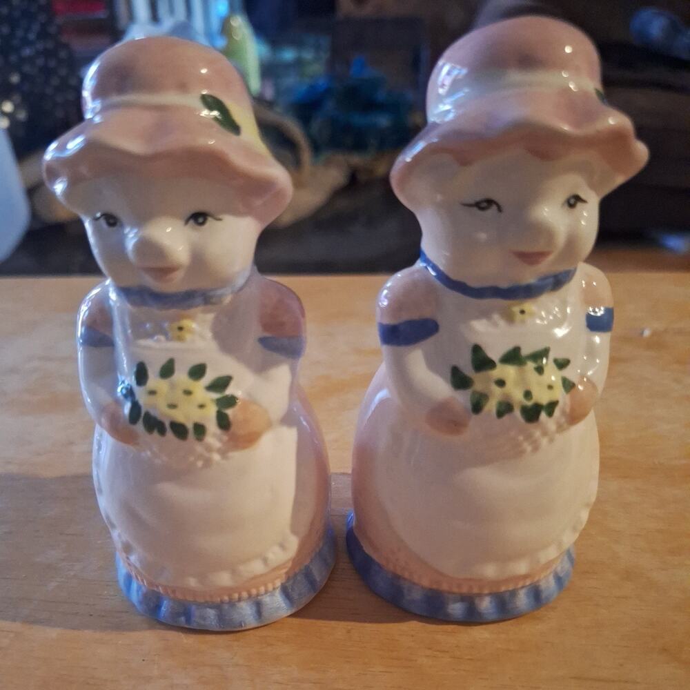 Gift Collection Porcelain Pig Slop Set Salt & Pepper Shakers Anthropomorphic